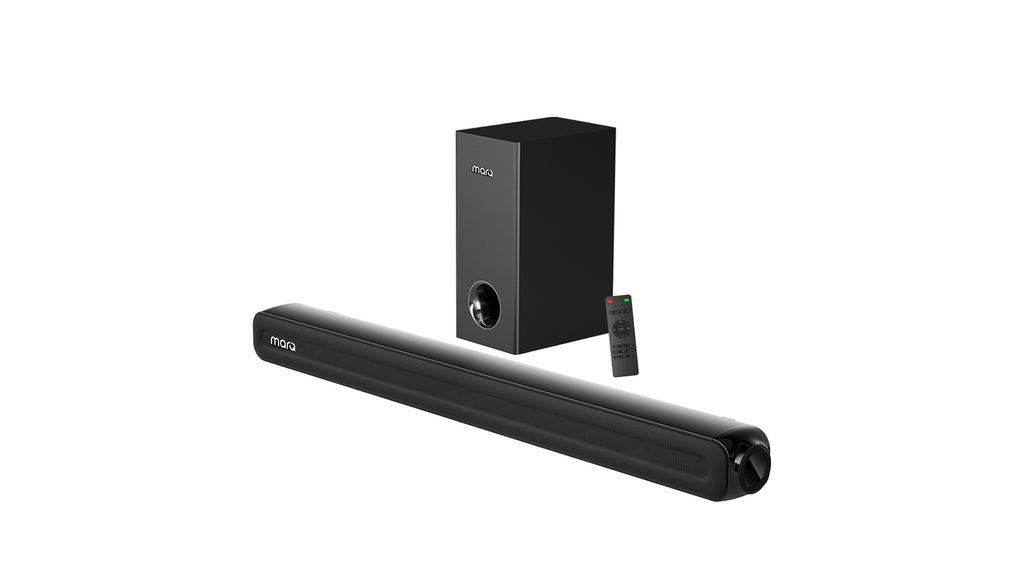 MarQ by Flipkart Thunder 120, 120 Watts, 2.1 Channel, Immersive cinematic experience, EQ Modes 120 W Bluetooth Soundbar  (Black, 2.1 Channel)