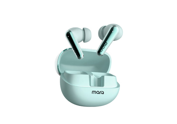 MarQ by Flipkart Rhythm Q1050 42 Hours Playtime Type C Fast Charging Bluetooth Quad Mic ANC Bluetooth  (Cyan, True Wireless)