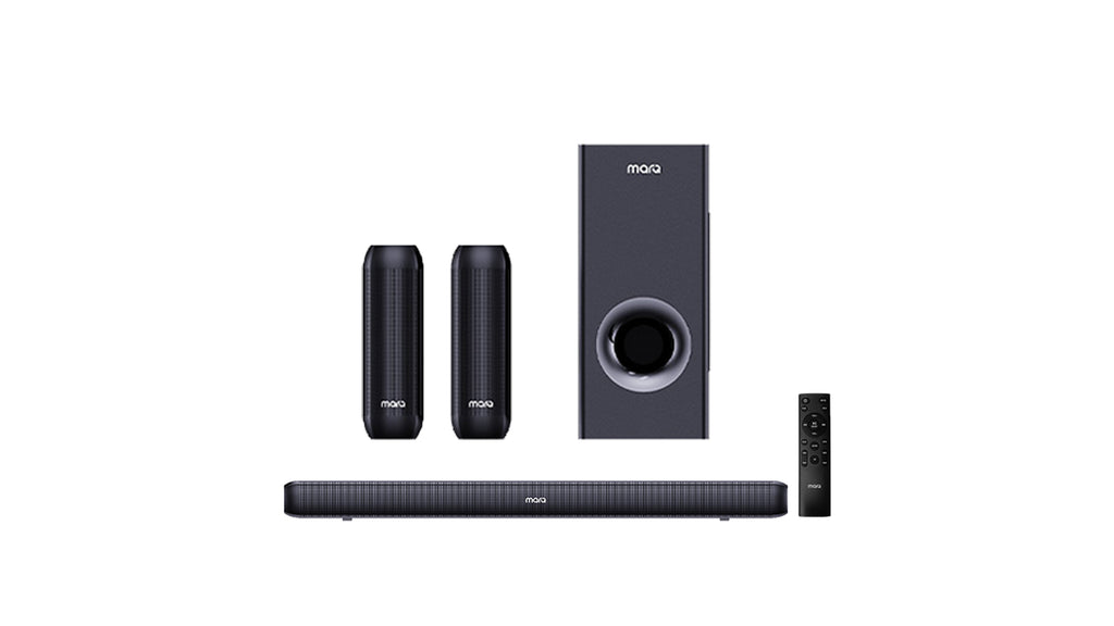 MarQ by Flipkart Thunder 350, 350 Watts, 5.1 Channel, Immersive cinematic experience, EQ Modes 350 W Bluetooth Soundbar  (Black, 5.1 Channel)