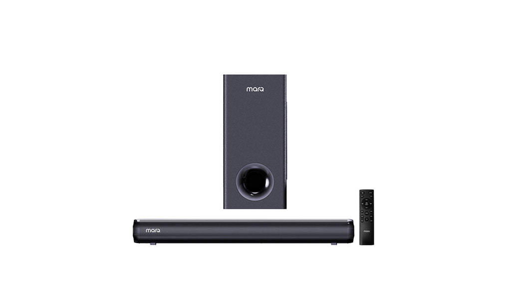 MarQ by Flipkart Thunder 160, 160 Watts, 2.1 Channel, Immersive cinematic experience, EQ Modes 160 W Bluetooth Soundbar  (Black, 2.1 Channel)