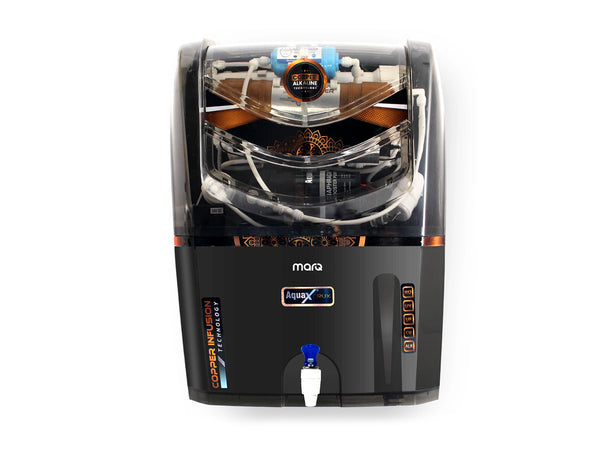 MarQ by Flipkart with Pre filter and BIS Certified 15 L RO + UV + UF + TDS Control + UV in Tank + Copper Water Purifier  (Black)